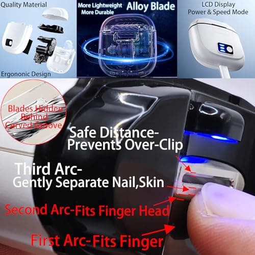 Bstsilver Electric Nail Clipper & Polisher w/Light, Automatic Fingernail Kids Trimmer w/Clip Storage, Rechargeable Filer Adjustable 3 Mode, 2 in 1 Manicure Care File Cutter for Caregiver Women Men - Thumbnail 4