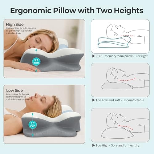 Cervical Neck Pillow - Contour Memory Foam Pillows for Pain Relief, Ergonomic Pillow for Sleeping, Side Sleeper Pillow for Neck Support, Orthopedic Bed Pillow for Back Stomach Sleepers(White & Blue) - Thumbnail 6