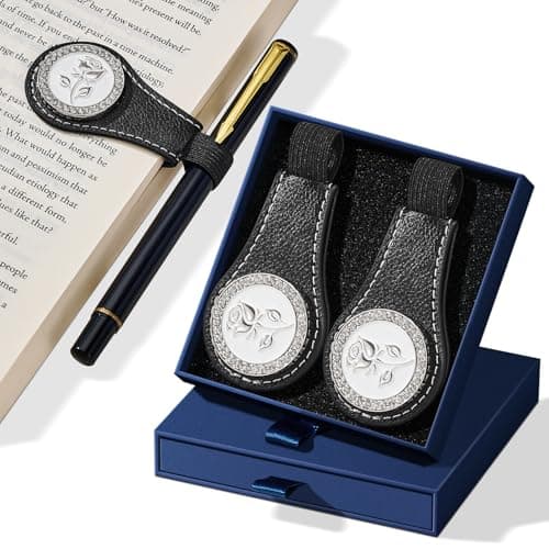 2Pcs Magnetic Leather Bookmarks with Gift Box Magnetic Pen Holder Book Marks Clip Gift for Book Lover Readers Cute Bookmark for Women, White - Image 1