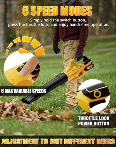 Leaf Blower Cordless with Battery and Charger, 500CFM, 6 Speed Modes, Electric Leaf Blower Compatible with Dewalt 20V Battery & Tools, Blowers for Lawn Care, Snow, Dust, Blowing Leaves - Thumbnail 5