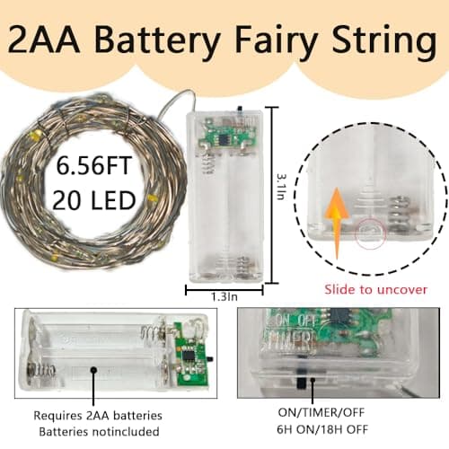 4 Pack Fairy String Lights,6.56FT 20LED,2AA Battery Operated,Timer Founction,Copper Wire String Lights, IP65 Waterproof,Indoor/Outdoor flexible for DIY ,Party, Bedroom, flowers decoration(Warm White) - Thumbnail 4