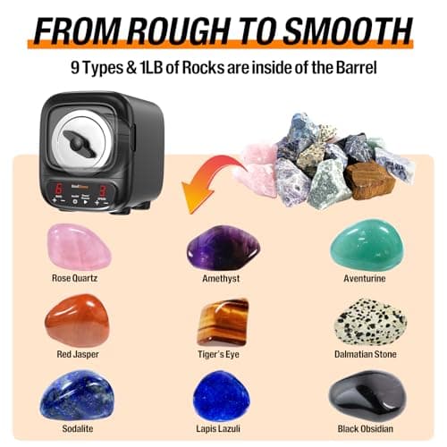 KoolStone C1 Pro Max Professional Rock Tumbler Kit - Large 3LB Capacity & Brushless Motor, Up to 6X More Noise Cancelling, Ultra Quiet Rotary Polisher with Full Accessories, Ideal for Adults Kids - Thumbnail 5