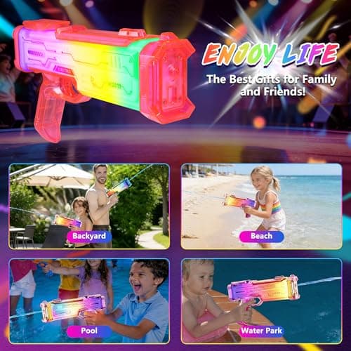 Electric Squirt Gun for Adults Kids, Pink Water Gun Long Range with Spray Sounds and LED Lights, Rechargeable Battery Water Blaster Outdoor Summer Toys for Beach Pool Game, Up to 25 FT Range - Thumbnail 6