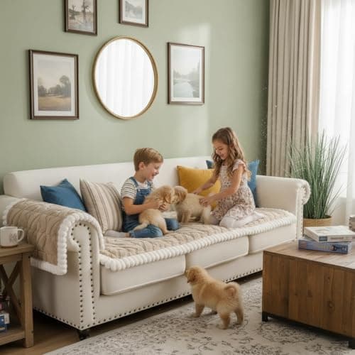 SHACOS 29.5"x72.8" Large Couch Cover for Dogs Non Slip Washable, Soft Fuzzy Pet Couch Covers for 3 Cushions Sofa, Pet-Friendly Couch Protector Sofa Pad, Brown - Thumbnail 3