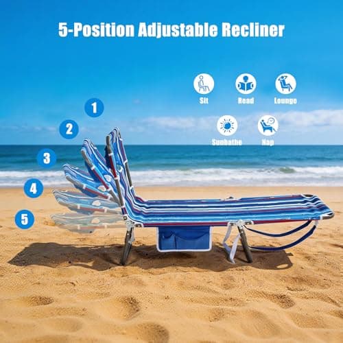 SUNNYFEEL Beach Lounge Chair, Backpack Reclining Beach Chairs Lay Flat, Sun Face Down Tanning Chair, Folding Camping Chairs Portable Camp Cot with Backpack Straps for Outdoor/Picnic/Lawn - Thumbnail 5