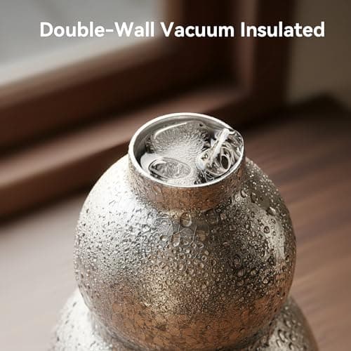 18 oz Insulated Gourd Bottle, Unique Gourd-Shaped Vacuum Insulated Bottle, 316L Stainless Steel Water Bottle with Crackle Finish for Travel, Hiking, Camping & Outdoor (Cracked Silver) - Thumbnail 3