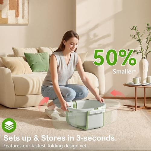 Collapsible Baby Bathtub - Large Baby Bath Tub with Thermometer | Bath Essential Bañera para Bebe Easy Fold Baby Tub | Travel Infant Newborn Toddler Bathtub for Baby Girl Boy 0 to 36 Months(Green) - Thumbnail 6