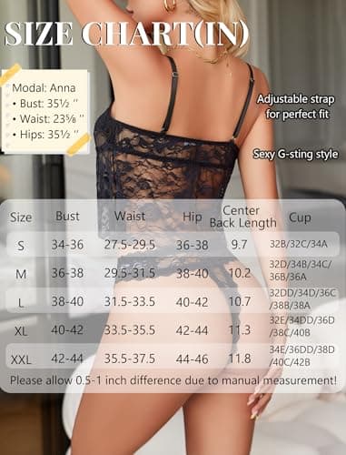 Avidlove Sexy Lingerie for Women Pajama Sets Lace Pjs Open Front Cami and Panty Set Sleepwear Black XL - Thumbnail 6