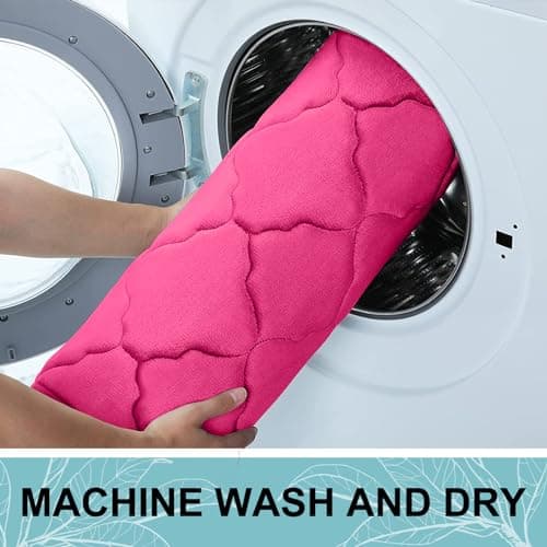 OLANLY Memory Foam Bath Mat Rug 44x24, Ultra Soft and Absorbent Bathroom Rugs, Non-Slip, Comfortable, Machine Washable Bath Carpet for Bathroom Floor, Tub, Shower and Home Decor Accessories, Deep Pink - Thumbnail 5