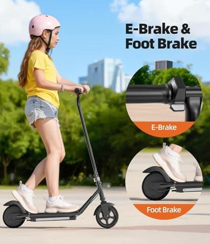 Kids Electric Scooter, 10MPH Max Speed, Double Brake, Magnetic Charging, Pedal Light, 150W Motor, Electric Scooter for Kids Aged 6-12 (10MPH Max Speed, Black) - Thumbnail 5