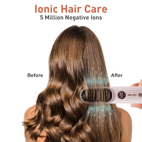 TANSHINE Go Brush Pro 2026 Cordless Hair Straightener Brush,6000mAh Type-C, Negative Ions & LCD Display - Portable Straightening Comb for Travel,Rechargeable Mini Hot Straightening Comb for Women,Pink - Thumbnail 3