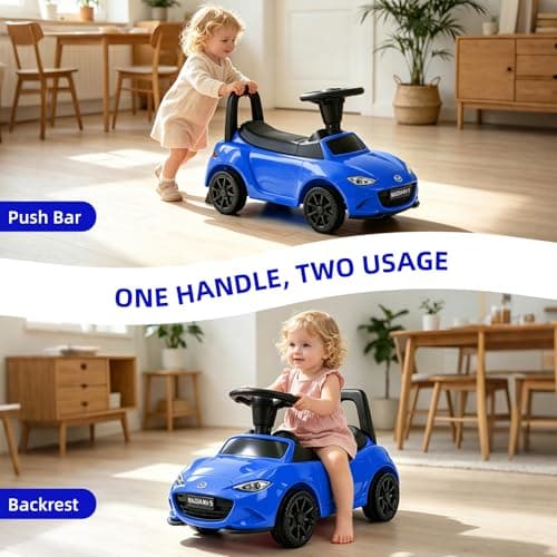 HEIMILI Mazda Licensed Kids Push Car, Toddler Ride On Toy with Anti-Slip Wheels & Safety Bumper Guards, Foot to Floor Toy for Indoor & Outdoor (Blue) - Thumbnail 5