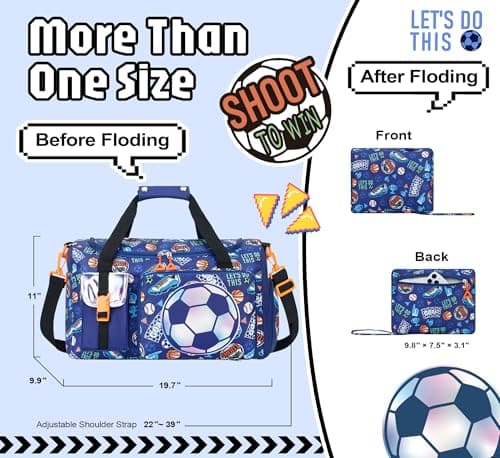 WOOMADA Travel Duffle, Weekend Bag with Wet Pocket & Trolley Sleeve, Gym Dance Bag With Shoe Compartment(Football) - Thumbnail 2