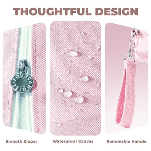 Four Candies Pink Pencil Case 3 Compartment, Large Pencil Pouch with Removable Handle & Zipper, Cute Stationery Organizer Big Pencil Case for Markers, Pencil Bag for Office College, Pink - Thumbnail 6