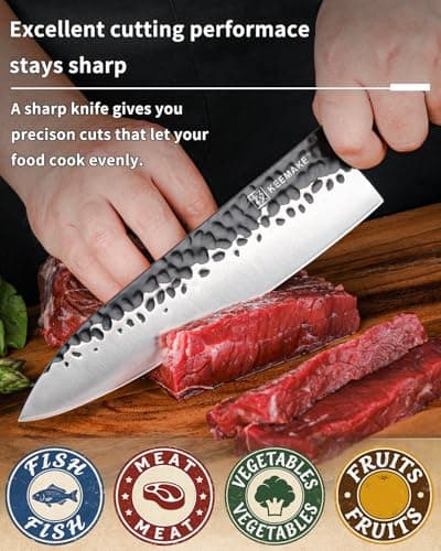 KEEMAKE 8 Inch Chef Knife, Japanese Hand Forged High Carbon Steel Kitchen Knives with Ergonomic Rosewood Handle, Ultra Sharp Durable Professional Gyuto Knife for Meat & Veggie Slicing - Thumbnail 3