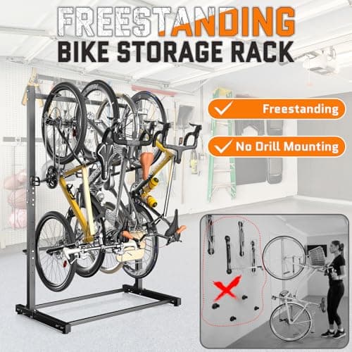 organizelink Freestanding Bike Rack for Garage, 4 Bike Storage Stand with Wobble-Free Base, Heavy Duty Vertical Bicycle Hanger with Adjustable Hook Height - Thumbnail 2