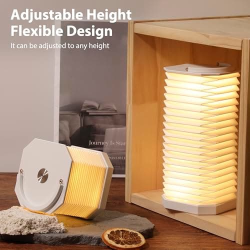 Ba suns Portable Paper Lamp,White Accordion Desk Lamp,Japanese Lanterns lamp for Home Decoration and Gift,Dimmable Bedside Lamp,1200mAh USB Powered Night Light for Bedroom,Office,Reading （White - Thumbnail 6
