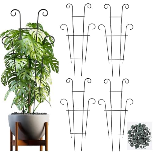 25.6 Inch Plant Trellis for Climbing Plants, 4 Pack Metal Garden Trellis for Potted Plants Indoor House Plant Climber Support Stakes with Plant Clips for Monstera Pothos Hoya Ivy Flower - Image 1