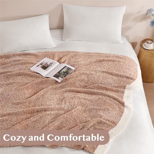 WRENSONGE Throw Blanket Cationic Dyeing Burnt Orange Soft Cozy Fluffy Warm Hand Made Weave Throw Blankets for Couch, Sofa, Chair, Bed, Camping, Picnic, Travel Lightweight Bed Blanket - 60"*80" - Thumbnail 4