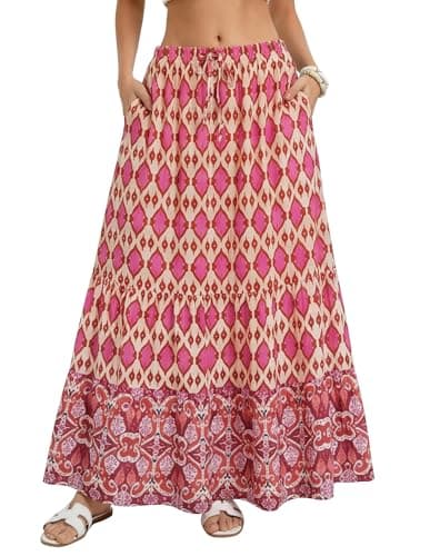 Kate Kasin Womens Pink Maxi Long Skirt, Summer Flowy Boho Floral Skirts, Beach Vacation Fashion Outfit 2026 L - Image 1