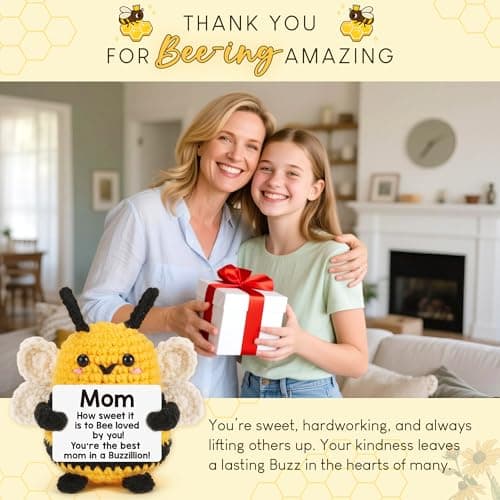 Mother Birthday Gifts for Mom from Daughter Son - Mom Gifts Mother in Law Anniversary Happy Birthday Gift Ideas for Best Moms Ever Mama Mommy, Christmas White Elephant Cute Small Crochet Bee Present - Thumbnail 3