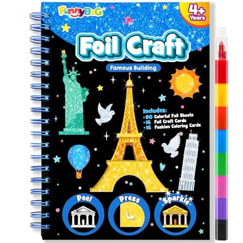 FUNNYB&G Foil Art Crafts for Kids Ages 4-8: Mother's Day 2026, Birthday Gift for Kids, Art and Crafts Supplies, Party Favors, Creative Toys for Kids 4 5 6 7 8 9 Years Old(Buildings) - Image 1