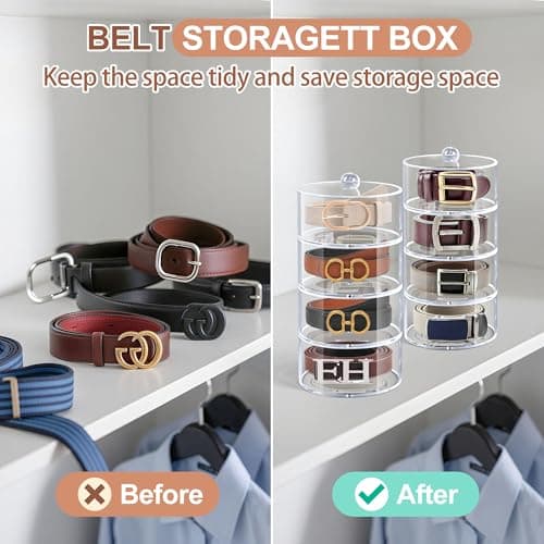 Oubou Belt Organizer, 4-Tier Acrylic Belt Storage & Holder for Closet, Clear Acrylic Display Case with Dust Cover for Belts (4-Tier) - Thumbnail 3