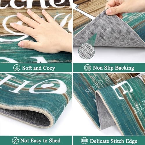 Vaukki Boho Kitchen Rug Sets 3 Pieces, Washable Kitchen Mats for Floor, Non Slip Soft Kitchen Area Rug Floor Mat for Kitchen, Laundry Room and Hallway (Teal, 20''x32''+20''x47''+20''x59'') - Thumbnail 4