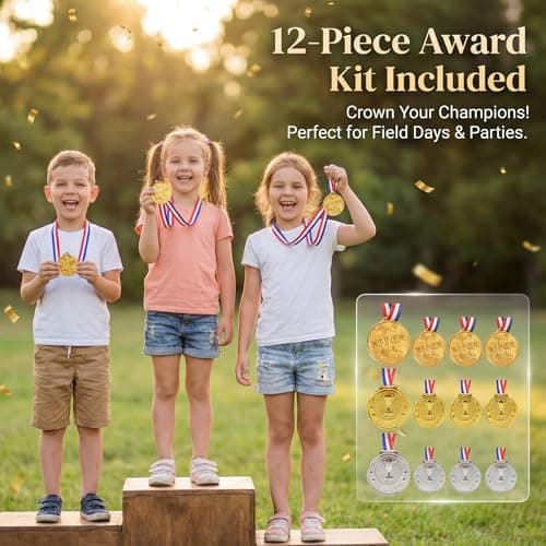 Giant Outdoor Tic Tac Toe Game 4ft x 4ft – Bean Bag Toss Set with 12 Award Medals, Stakes & Carry Bag – XL Lawn Yard Games for Kids Adults, Backyard Field Day Carnival & Family Party - Thumbnail 3