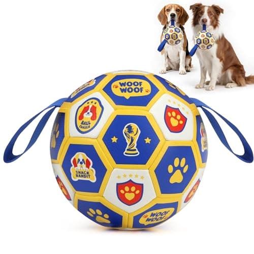Vivifying Dog Toys Balls, Interactive World Cup Soccer Ball for Small Medium Dogs, Durable PU Enrichment Training Toy with Straps for Indoor and Outdoor Tug-of-War & Playing (6 Inches) - Image 1