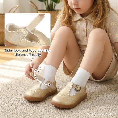 WIDE TOE BOX Mary Jane Flats Toddler Baby Girls Ballet Shoes Comfortable Dress Princess Cute Lightweight Girl Shoe for Church Footwear School Party Gold Infant 4 - Thumbnail 5
