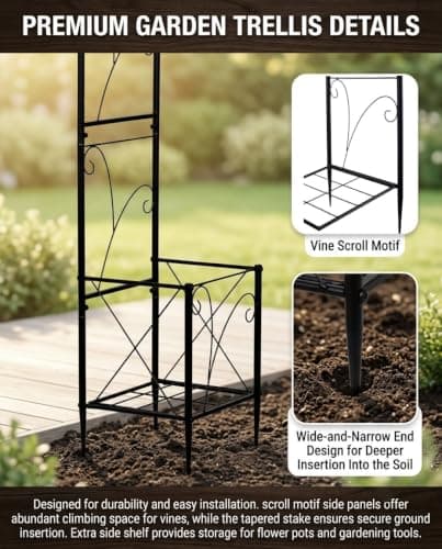 93" Garden Arched Arbor with Planters Outdoor Metal Garden Trellis Flat Top - Thumbnail 5