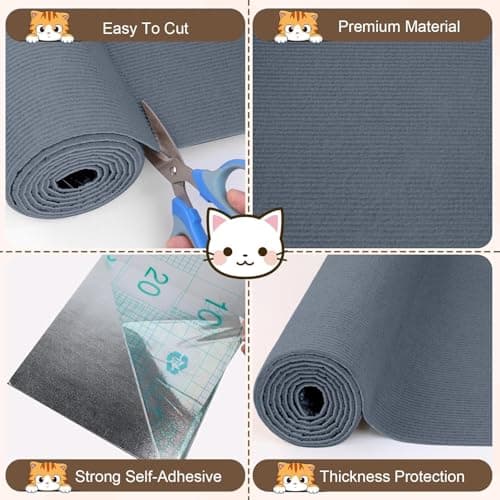 Cat Scratch Furniture Protector, 157.4"x15.8" Cat Scratching Mat, Trimmable Self-Adhesive Cats Claws Scratch Pads, DIY Carpet Mat Replacement for Cats Tree, Cats Wall Shelves, Grey - Thumbnail 3