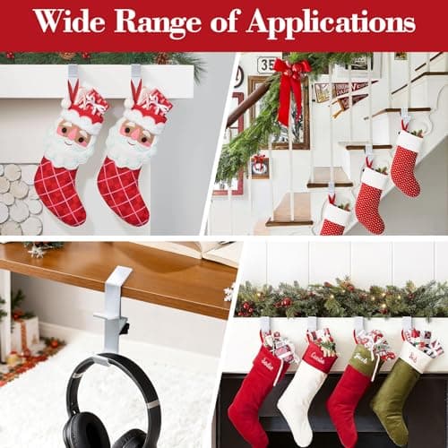 ANOEPUY 4 Pack Stocking Holders for Mantle for Christmas Decorations,2 in 1 Mantle Garland Holder for Hanging Christmas Stockings,No Drilling Required & Adjustable Garland Hanger, Metal(White) - Thumbnail 6