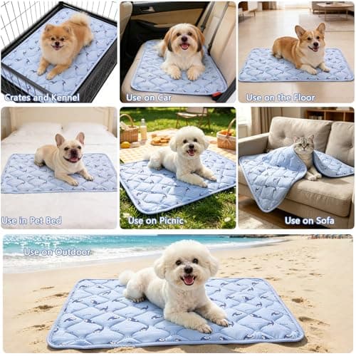 NACOCO Pet Summer Cooling Blanket - 22.8" x 35.0" Double-Sided Mat Dog Puppy Self ice Cat Pad Bed Cover for Home Outdoor Sofa Sleeping Washable Portable Lightweight Small Medium Large (Blue Shark, S) - Thumbnail 6