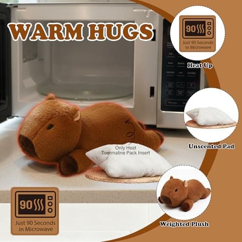 NIUBEHOHO Weighted Heating Capybara Stuffed Animal - 2.2lb Weighted Heated Stuffed Animals 17in Microwave Warmth Hugs Capybara Plush Unscented Heatable & Coolable Pads for Kids Girl Adult - Thumbnail 4