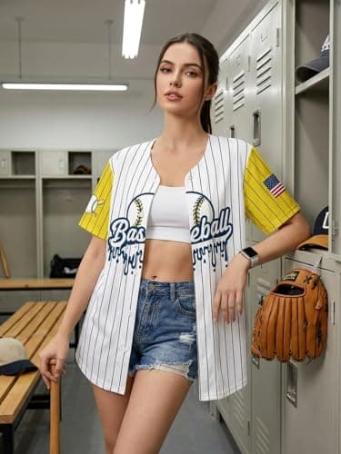 Baseball Shirts for Women Baseball Season Shirt Game Day Player Tshirt Sport Team Button up Short Sleeve Tops - Thumbnail 4