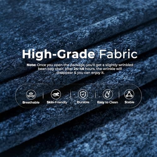 HABUTWAY Bean Bag Chair, Giant Bean Bag Chairs for Adults, Loveseat Fireside Chair, 2 Seater Lazy Bean Bag Sofa Memory Foam Couch for Living Room, Bedroom, Office (Navy Blue) - Thumbnail 5