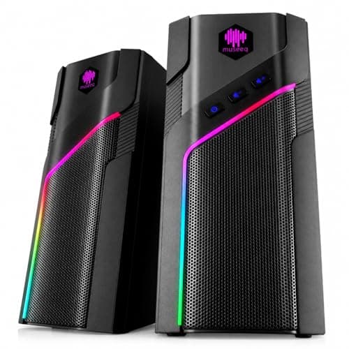 museeq W-206RE RGB Desktop Speakers for Gaming PC, Bluetooth & USB Computer Speakers for Monitor and Laptop, Touch Control Stereo Speakers with 21 LED Light Modes - Image 1