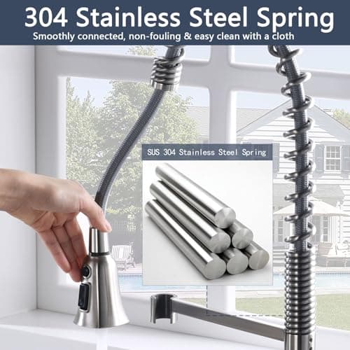 Solid Brass Commercial Kitchen Faucets with Pull Down Sprayer, Brushed Nickel Single Hole Kitchen Sink Faucet, Single Handle, SpotShield Stainless for Pot Filler, Farmhouse Camper Laundry, SonTiy - Thumbnail 3
