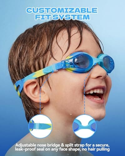 Aegend Swim Goggles for Kids Age 3-8 Anti-Fog Clear Vision Full Protection Goggles Perfect for Toddler Swimming (Green-1 Pack) - Thumbnail 4