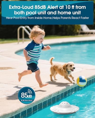 Pool Alarm for Inground & Above Ground Pools, Floating Pool Safety Alarm for Kids & Pets, No App, No WiFi Needed, 85dB+ Loud Alert at 10 ft, Adjustable Sensitivity, Covers 20x40ft (WH&GR) - Thumbnail 2
