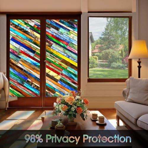 SUNBABY Stained Glass Window Privacy Film: 3D Decorative Vintage Static Clings, Day and Night Privacy, Renter-Friendly Non-Adhesive Sticker for Home Bathroom Door Window Coverings,16.9 x 39.4 Inch - Thumbnail 4