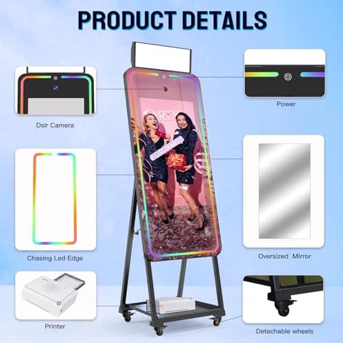 MWE Magic Mirror Photo Booth Machine Touch Screen with Printer,12MP 4K HD Camera,RGB Surround Light Music Sync,Professional Photography Light,Dual System,Software APP Remote Control (47in+Printer) - Thumbnail 3