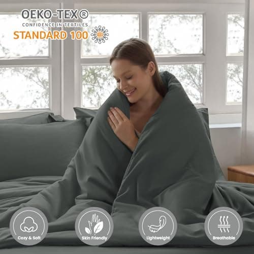 Homelike Moment Queen Comforter Set with Sheets, 7 Piece Grey Comforter Set Queen Size, Full Size Bed in a Bag Lightweight and Machine Washable - Thumbnail 3