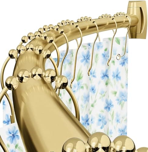 Curved Shower Curtain Rod for Bathroom, 40-72 Inches Adjustable Curved Shower Rod, 0.9MM Aluminum Rustproof Shower Curtain Rod with Rotating Brackets for Extra Shower Space, Need to Drill, Gold - Image 1