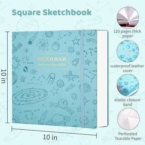 FLYING EAGLE Sketch Book, Square Hardcover Sketchbook for Kids,10x10, Blue - Thumbnail 2