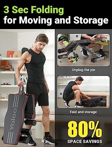 YOLEO Adjustable Weight Bench for Home Gym, ASTM-Certified 827LBS, 95% Pre-Assembled, Foldable Gym Bench with 84 Positions Incline Decline Flat, Wider Seat - Thumbnail 5