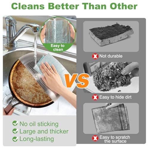 Jeymei 10counts Non Scratch Wire Dishcloth Multipurpose Wire Dishwashing Rag for Washing Dishes,Double Layer Microfiber Cleaning Cloth,Reusable Diamond Weave Steel Wool Scrubber Cloths,Blue - Thumbnail 3