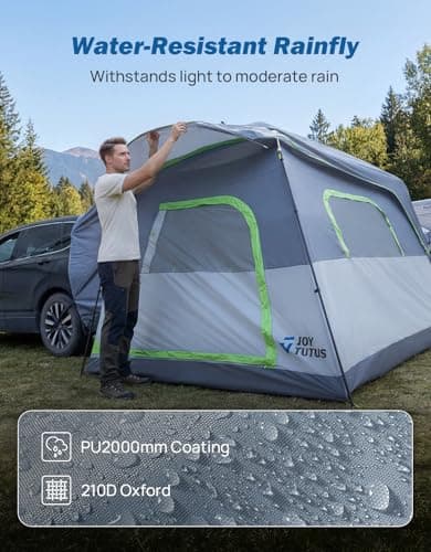 JOYTUTUS SUV Tent for Camping with Rainfly 2026 Upgrade, Strong Four Steel Frame Poles, 5-9 Person Big Car Tent with Ventilated Double Door, Movie Screen, 8' W X 10' L X 7' H, Fit for SUV CUV Van - Thumbnail 5